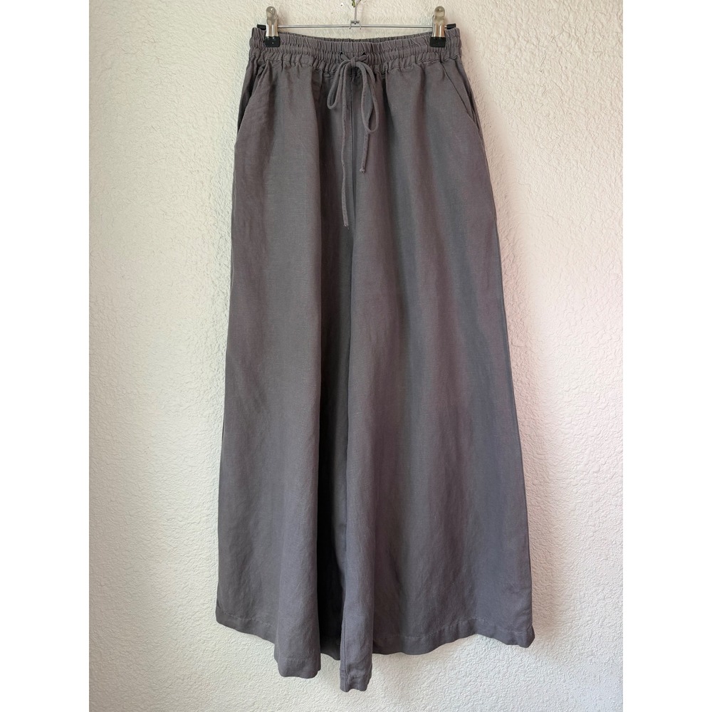 MEIMEIJ Made in Italy Linen Blend Wide Leg Crop Pants Taupe Drawstring Waist XS